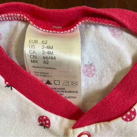H&M Baby Girl One Piece Suit Ladybug Cotton Size 2-4 Months - Picture 3 of 6